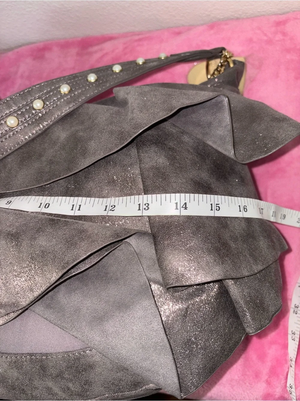 Betsey Johnson Metallic Hobo with Pearl-Embellished Strap